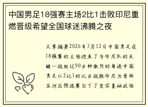 中国男足18强赛主场2比1击败印尼重燃晋级希望全国球迷沸腾之夜